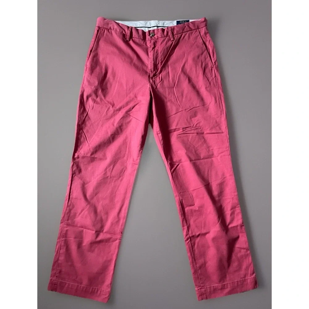 Polo Ralph Lauren Chino Pants Trousers Straight Leg Flat Front Pink 34x30 JBHS